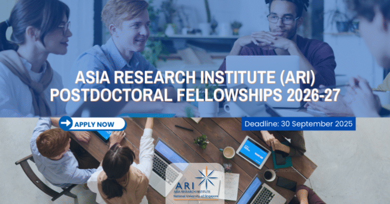 Bourses postdoctorales de l’Institut de recherche en Asie (ARI) 2026-27